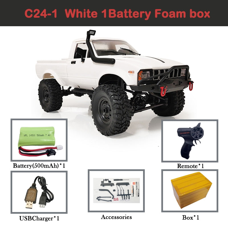 WPL C24-1 Full Scale RC Car 1:16 2.4G 4WD Rock Crawler Electric Buggy Climbing Truck LED Light On-road 1/16 For Kids Gifts Toys