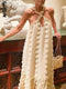 Sleeveless Halter Maxi Summer Dress For Women Fashion Ruffle Beach Long Robe 2022 Elegant Slip Holiday Hollow Out Sundress