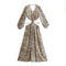 Women Elegant Print Backless Dress 2022 Summer Boho Long Sleeve Floral Hollow Out Dress Casual Loose Beach Vacation Lady Dresses