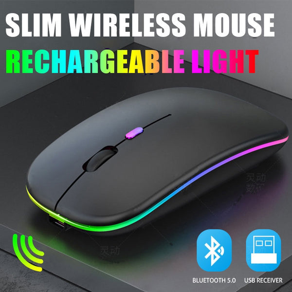 Bluetooth 5.0 Wireless With USB Rechargeable RGB Mouse BT5.2 For Laptop Computer PC Macbook Gaming Mouse 2.4GHz 1600DPI