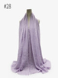 Pleated Plain Hijab Scarf Muslim Women Cotton Crinkle Headband Veil Scarves 2021 Fashion Islamic Headscarf Head Wraps Turban