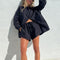 Women Casual Tracksuit Shorts Set Summer Long Sleeve Shirt Tops And Mini Drawstring Shorts Suit Lounge Wear Two Piece Set