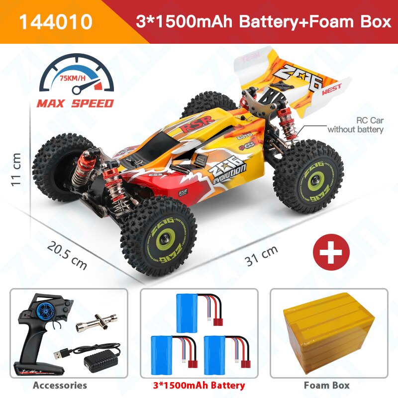WLtoys 144010 144001 75KM/H 2.4G RC Car Brushless 4WD Electric High Speed Off-Road Remote Control Drift Toys for Children Racing