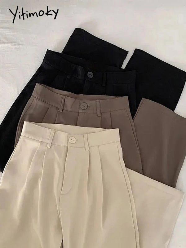 Yitimoky 2022 Fall Pants Women Korean Style Casual High Waist Korean Fashion Office Ladies Elegant Black Straight Suit Trousers