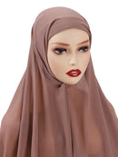 Instant Hijab With Cap Heavy Chiffon Jersey Hijab For Women Veil Muslim Fashion Islam Hijab Cap Scarf For Muslim Women Headscarf