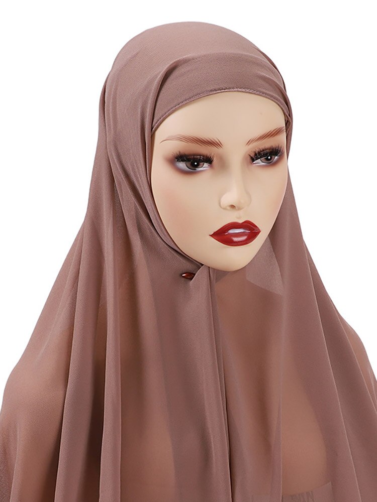Instant Hijab With Cap Heavy Chiffon Jersey Hijab For Women Veil Muslim Fashion Islam Hijab Cap Scarf For Muslim Women Headscarf