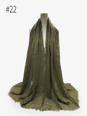 Pleated Plain Hijab Scarf Muslim Women Cotton Crinkle Headband Veil Scarves 2021 Fashion Islamic Headscarf Head Wraps Turban