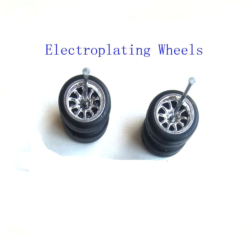 4PCS 1/64 Scale Alloy Car Model 5.2mm/11mm Size Rubber Tires + Wheels + Axles for Modified 1:64 Matchbox/Domeka/HW Model Cars