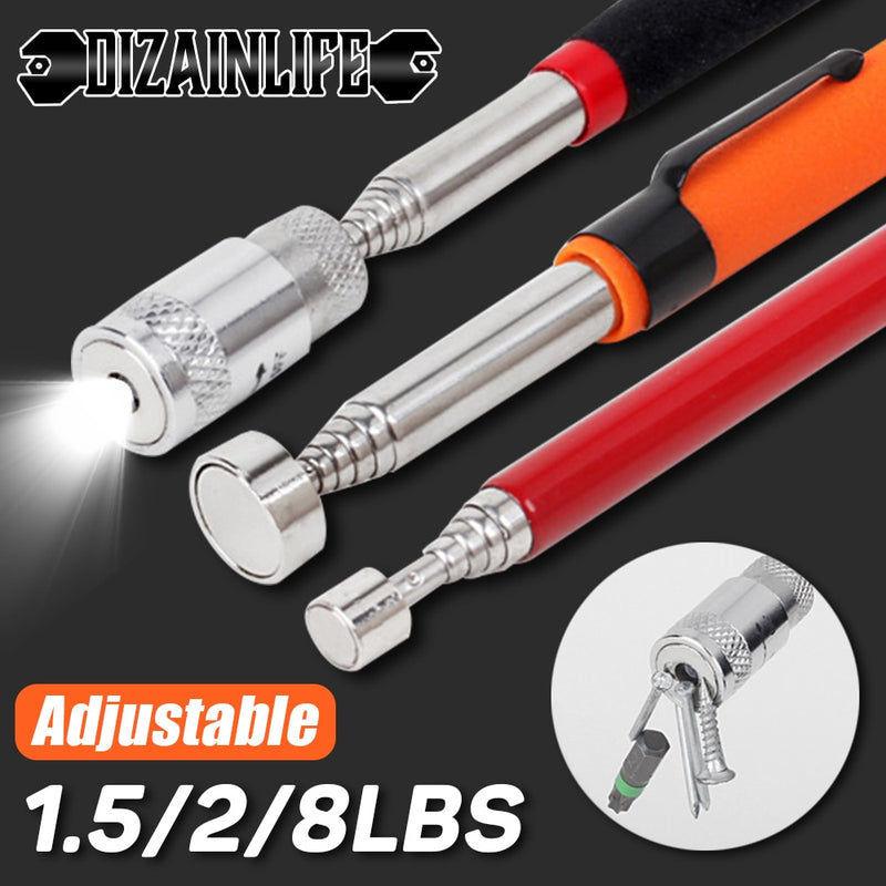 Telescopic Magnetic Pen with Light Mini Portable Magnet Pick Up Tool Extendable Pickup Rod Stick for Picking Up Screws Nut Bolt
