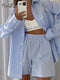 TiulZial Casual Women Short Set Tracksuit Loungewear Two Piece Women Outfits Oversized Long Shirt And High Waist Shorts Green