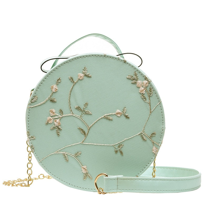 Hot Sale Sweet Lace Round Handbags High Quality PU Leather Women Crossbody Bags for Women 2022 Small Fresh Flower Chain Shoulder