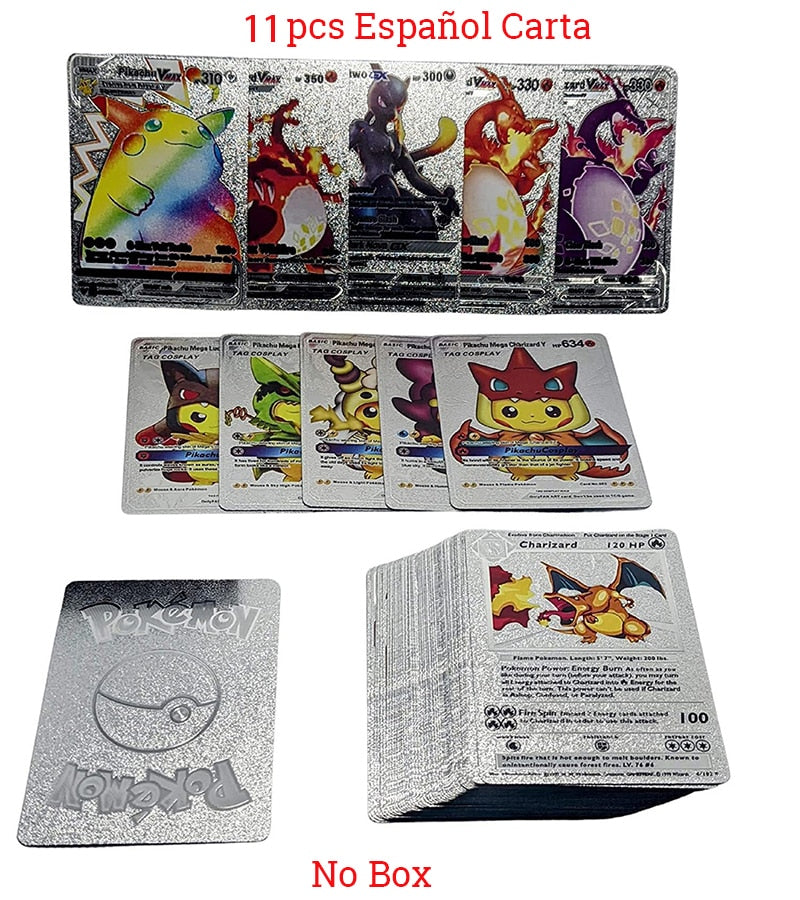 New Pokemon Cards Metal Gold Silver Vmax GX Card Box Charizard Pikachu Rare Collection Battle Trainer Card Children Toys Gift