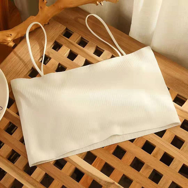 Fashion Women Sling Tube Top Sexy Bra Top Breathable Chest Pad Wearing Underwear Seamless Ice Silk Breast Wrap Lingerie Female