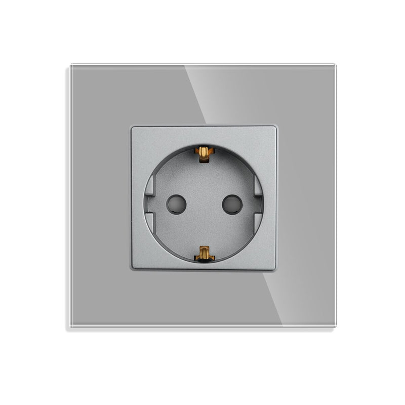 Bingoelec Power Socket,16A EU Standard Electrical Outlet 86mm*86mm White Crystal Glass Panel Wall Socket
