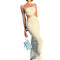 Summer Women Satin Silky Spaghetti Strap Split Long Dress Elegant Sleeveless Backless Club Party Beach Sexy Vestito 2021