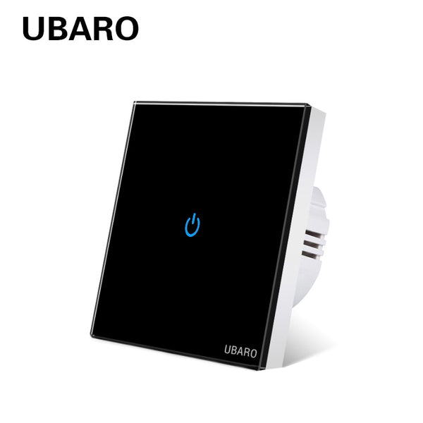 UBARO Eu AC100-240V Tempered Black White Crystal Glass Touch Switch Panel Wall Light Sensor Button 1/2/3 Gang 10A Interruptor