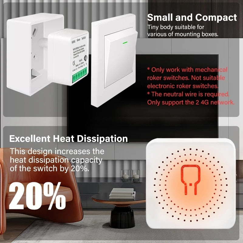 Tuya WiFi Mini DIY Smart Switch 10A 16A Light APP Remote Timing Wireless Control Relay Automation Modules Work Alexa Google