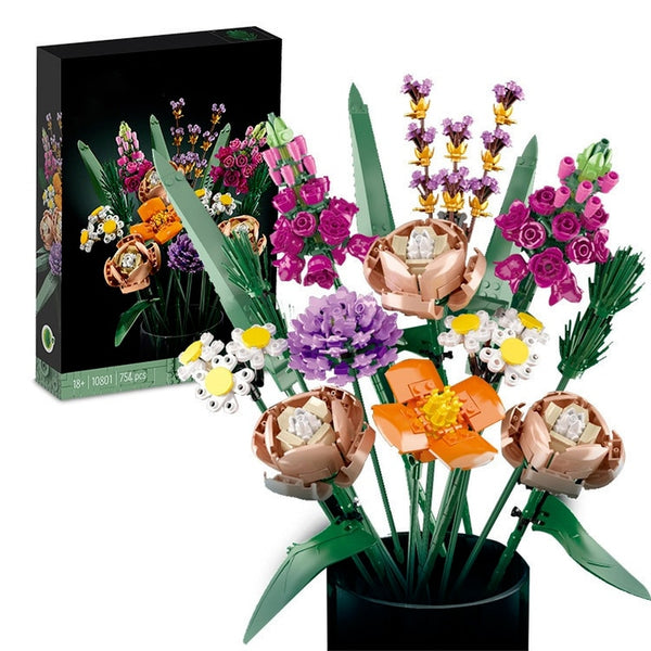 Fomantic Flower Bouquet Rose Orchid Building Block Bricks Toy DIY Potted Illustration Holiday Girlfriend Christmas Gifts 10286