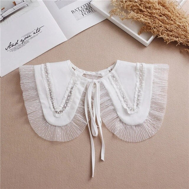 Linbaiway 2022 Lace Chiffon Doll Fake Collar Ladies Shawl Wrap Removable Detachable Embroidered False Collar Clothes Accessory
