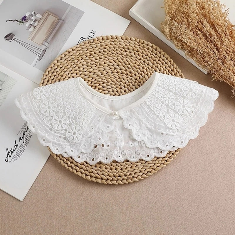 Linbaiway 2022 Lace Chiffon Doll Fake Collar Ladies Shawl Wrap Removable Detachable Embroidered False Collar Clothes Accessory