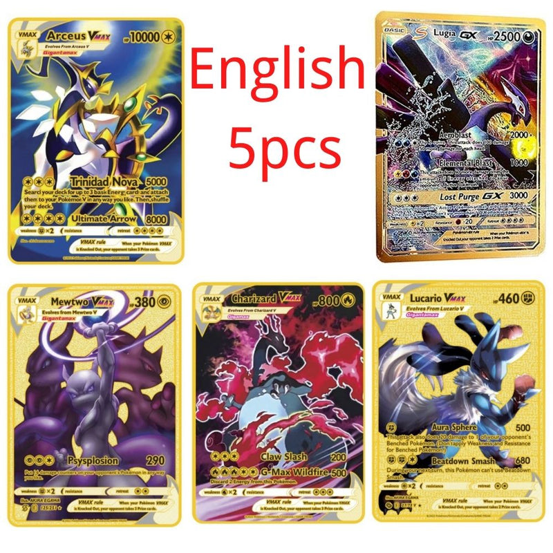 10000HP Arceus Vmax DIY Golden Pokemon Cards in English Iron Metal Pokmo Letters Kids Gift Game Collection Cards