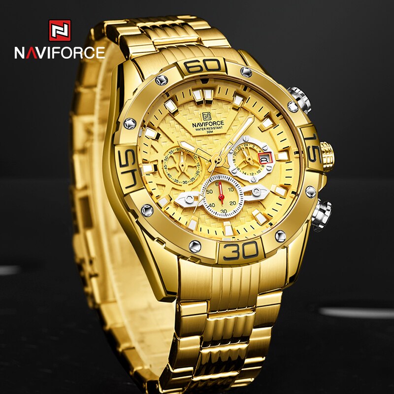 NAVIFORCE Watches For Men 2022 Luxury Original Classic Quartz Clock Analog Chronograph Sports Waterproof Steel Band Wrist Watch