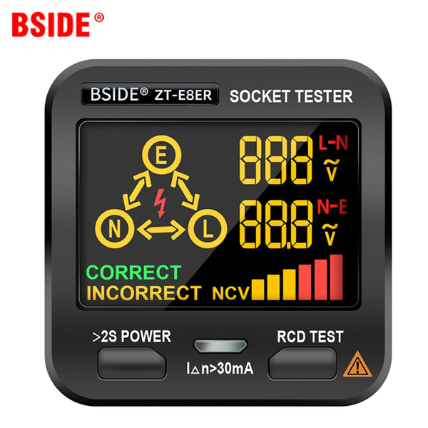 BSIDE Digital Socket Tester Smart Voltage Detector RCD GFCI NCV Test Large display Outlet checker EU US UK Plug Ground Zero Line