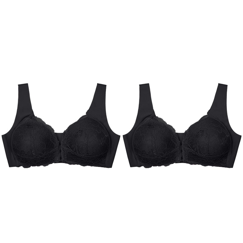 2PCS Sexy Front Closure Bralette Lace Plus Size Bra Push Up Underwear Crop Top M-5XL Seamless Brassiere Female Lingerie