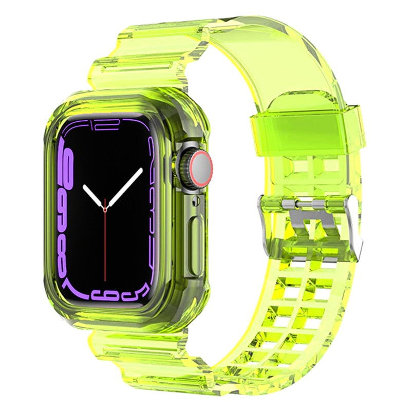 Clear Band + Case for Apple Watch 8 7 6 SE 5 3 2 Soft Transparent silicone Strap for iwatch Strap 40mm 44mm 42MM 41MM 45MM 49MM