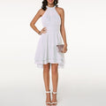 Women&#39;s Dress Elegant Halter Sleeveless Cropped Layered Midi Dress Summer Chiffon Solid Color High Waist Slim-Fit Party Dresses