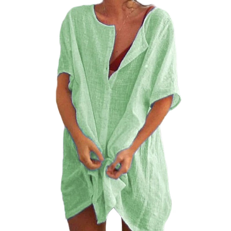 Hot 2021 Cotton Tunics for Beach Women Swimsuit Cover-ups Woman Swimwear Beach Cover up Beachwear Mini Dress Sai de Praia Drop