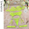 Ellolace Erotic Underwear Lace Transparent Bra Exotic Sets Sexy Thong Woman Porn Fancy Sensual Luxury Lingerie 4-Pieces