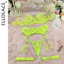 Ellolace Erotic Underwear Lace Transparent Bra Exotic Sets Sexy Thong Woman Porn Fancy Sensual Luxury Lingerie 4-Pieces
