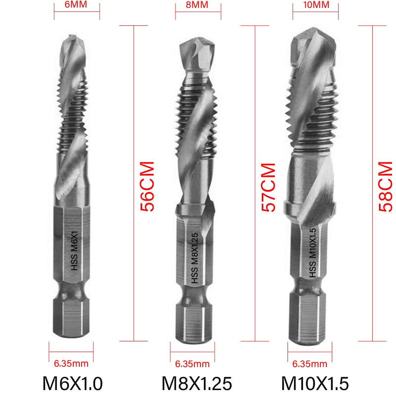 New Titanium Plated Hex Shank HSS Screw Thread Metric Tap Drill Bits Screw Machine Compound M3 M4 M5 M6 M8 M10 Hand Tools