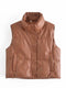 TRAF Women 2021 Fashion Leather Cotton Pocket Padded Waistcoat Vintage Sleeveless Female Outerwear Streetwear