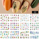 12 Designs Nail Stickers Set Mixed Floral Geometric Nail Art Water Transfer Decals Sliders Flower Leaves Manicures Decoration