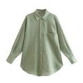 PB&amp;ZASpring 2022 Women&#39;s Versatile Long Sleeve Lapel Front Patch Pockets Side Slit Hem Buttoned Closure Linen Shirt