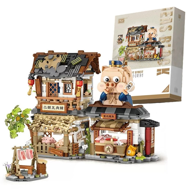 New LOZ Creative Sea Fish Food House Model Building Block MOC Retail Store With Figure Dolls Bricks Sets Boys Toys Kids Gifts