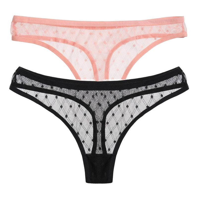 2PCS/Set Lace Sexy G-String Thongs Transparent Women&
