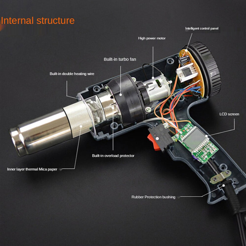 LCD Display Heat Gun 2000w Hot Air Gun Tool Handheld Electrical Heat Air Machine with 2-temp Settings 4 Nozzles