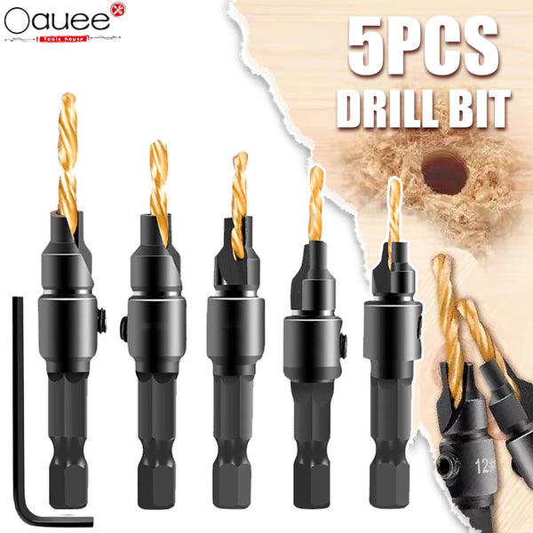 5pcs Countersink Drill Bit Carpentry Drill Set Drilling Pilot Holes For Screw Sizes #5 #6 #8 #10 #12 Drilling Woodworking Tools