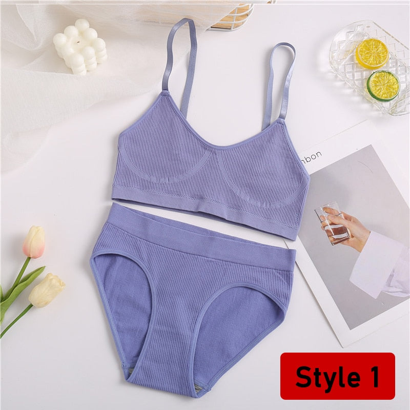 2PCS/Set Women Seamless Bra Panties Set Sexy Stretch Sport Bra Thong Briefs Style Panty Bralette Crop Top Intimates Lingerie Set