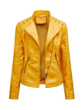 Autumn Winter Pu Faux Leather Jackets Women Long Sleeve Zipper Slim Motor Biker Leather Coat Female Outwear Tops