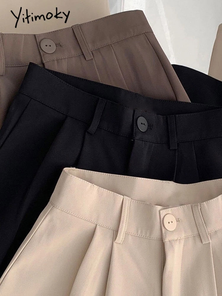 Yitimoky 2022 Fall Pants Women Korean Style Casual High Waist Korean Fashion Office Ladies Elegant Black Straight Suit Trousers