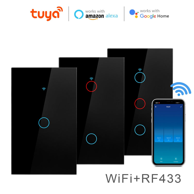 Tuya Smart Switch WiFi Touch Sensor Wall Light Switches 110V/220V NO Neutral Wire Need Voice Control Support Alexa Google Home