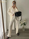 Clacive Causal Loose Home Suit Autumn Long Sleeve Blouse With High Wasit Pants Set Women Elegant Pleated Beige 2 Piece Pant Sets