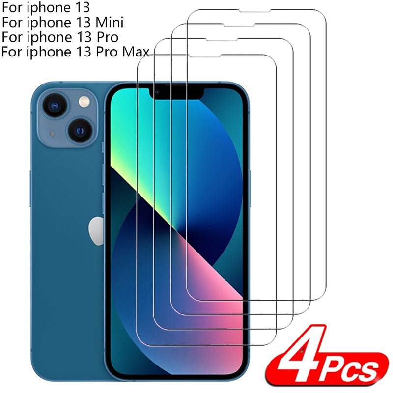 4Pcs Protective glass on For iPhone 14 13 12 11 Pro Max XS XR Mini screen protector Tempered glass For iphone 7 8 14 Plus glass