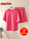 Green Suit Shorts with T-shirt for Women and Top Loose Oversize 100% Cotton Summer Two Piece Set Women Classic Tracksuit Casual