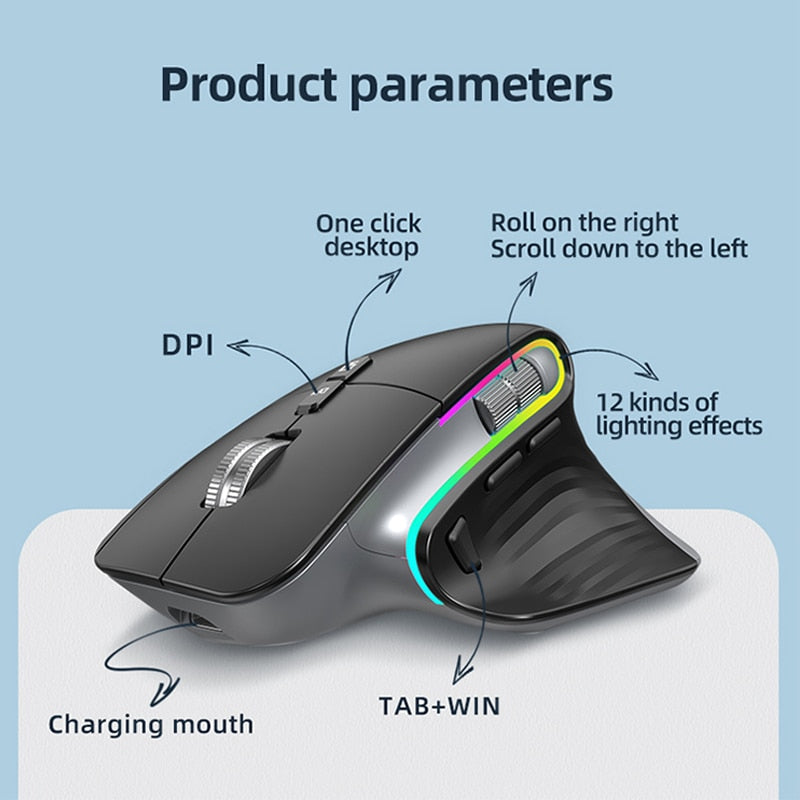 VT Bluetooth+2.4G Wireless Mouse Rechargeable Silent Ergonomic Computer DPI Up 4000 For Tablet Macbook Laptop Gaming Office