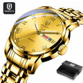 QINGXIYA Top Brand Luxury Gold Red Quartz Watch Men Stainless Steel Luminous Waterproof Watches Week Calendar Business Watch Men